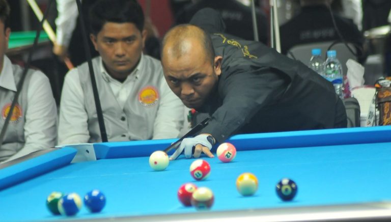 IRSAL dalam penampilannya di PON XXI/2024. Irsal menyumbangkan medali perak bagi Kontingen Jawa Barat nomor 10 Ball Double Putra, Kamis (12/9/2024). (Foto: Arief K/G-SPORTS.ID)