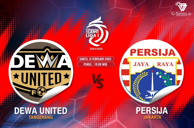 Laga Dewa United vs Persija Jakarta di Liga 1 2024/2025 akan digelar pada Sabtu (8/2/2025) pukul 19.00 WIB. (Grafis: Menk Karmawan/G-Sports.id).