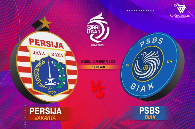 Laga Persija Jakarta vs PSBS Biak di Liga 1 2024/2025 akan digelar pada Minggu (2/2/2025) pukul 19.00 WIB. (Grafis: Menk Karmawan/G-Sports.id).