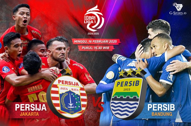 Laga Persija Jakarta vs Persib Bandung di Liga 1 2024/2025 akan digelar pada Minggu (16/2/2025) pukul 15.30 WIB. (Foto: Twitter Persija, Twitter Persib/Grafis: Menk Karmawan/G-Sports.id).