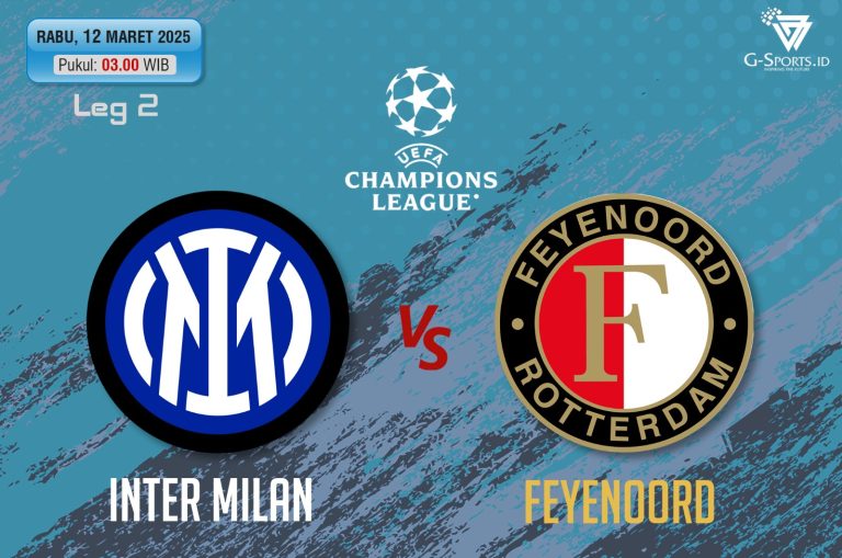 Laga Inter Milan vs Feyenoord di Liga Champions 2024/2025 akan digelar pada Rabu (12/3/2025) pukul 03.00 WIB. (Grafis: Menk Karmawan/G-Sports.id).