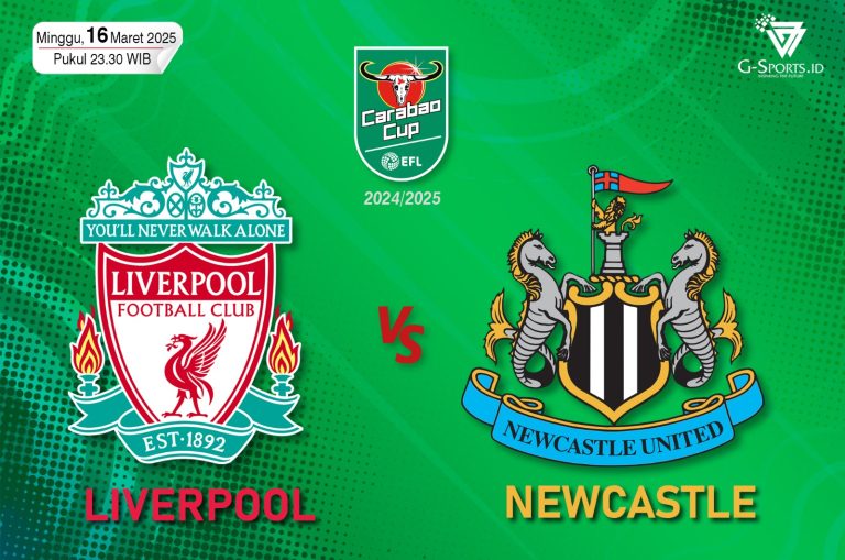 Laga final Piala Liga Inggris 2024/2025, Liverpool vs Newcastle United akan digelar pada Minggu (16/3/2025) pukul 23.30 WIB. (Grafis: Menk Karmawan/G-Sports.id).