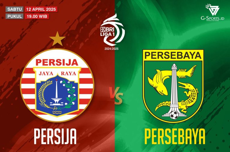 Laga Persija vs Persebaya di Liga 1 2024/2025 akan digelar pada Sabtu (12/4/2025) pukul 19.00 WIB di Stadion Utama Gelora Bung Karno, Jakarta. (Grafis: Menk Karmawan/G-Sports.id).