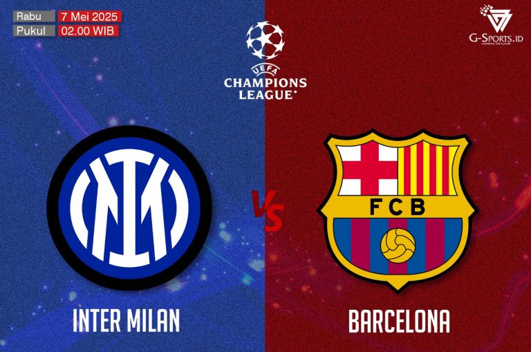 Laga Inter Milan vs Barcelona di semifinal kedua Liga Champions 2024/2025 akan digelar pada Rabu (7/5/2025) pukul 02.00 WIB. (Grafis: Menk Karmawan/G-Sports.id).