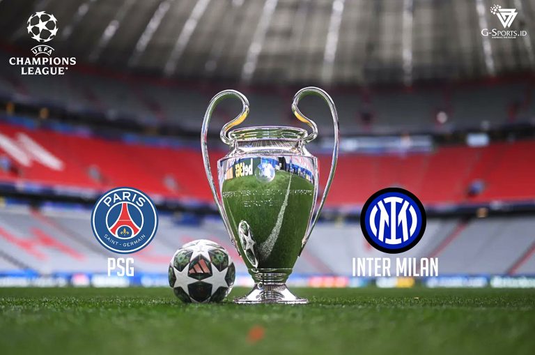 Laga Paris Saint-Germain vs Inter Milan di final Liga Champions 2024/2025 akan digelar di Stadion Allianz Arena, Munchen, Minggu (1/6/2025) pukul 02.00 WIB. (Foto: Twitter Champions League/Grafis: Menk Karmawan/G-Sports.id).