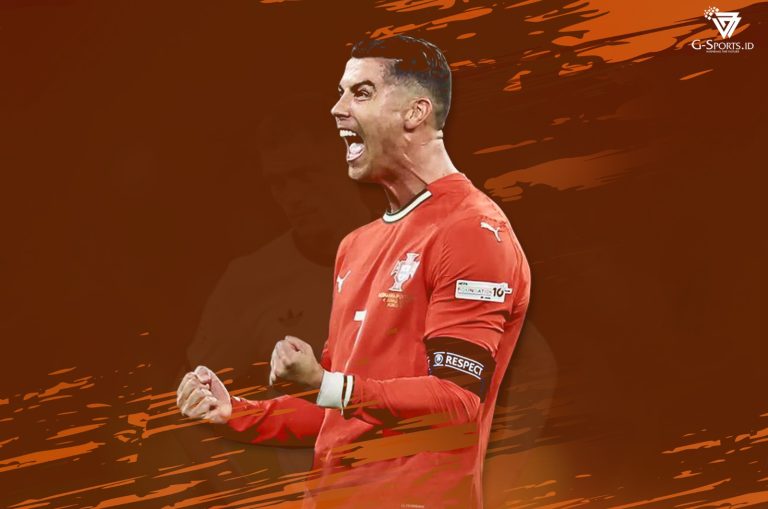 Cristiano Ronaldo contoh pemain bintang bagi generasi masa depan karena pola hidupnya sebagai pemain profesional. Malam ini, dia berpeluang membawa Portugal juara UEFA Nations League 2025, dalam usianya yang 40 tahun. (Foto: Cristiano Ronaldo Twitter/Grafis: Menk Karmawan/G-Sports.id).