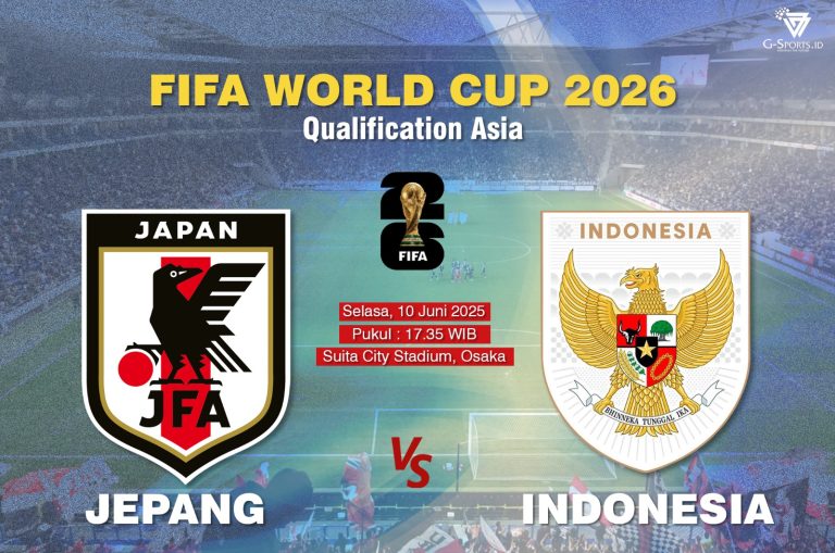 Laga Jepang vs Indonesia di kualifikasi Piala Dunia 2026 akan digelar pada Selasa (10/6/2025) pukul 17.35 WIB. (Grafis: Menk Karmawan/G-Sports.id).