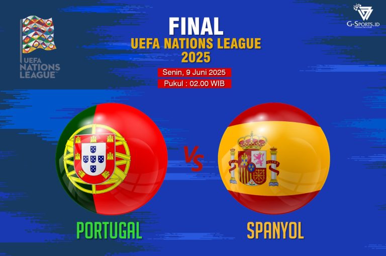 Portugal vs Spanyol akan bertemu dalam final UEFA Nations League 2025 yang akan digelar pada Senin (9/6/2025) pukul 02.00 WIB. (Grafis: Menk Karmawan/G-Sports.id).