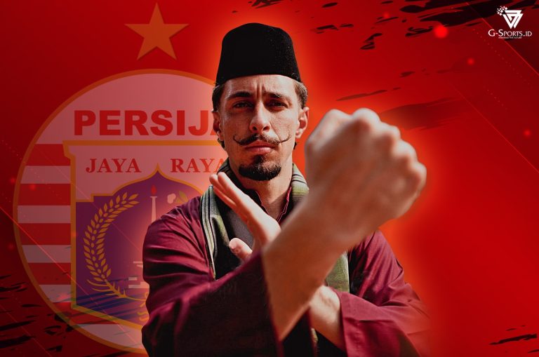 Gustavo Franca dengan gaya jawara Betawi "si Jampang" ketika diperkenalkan Persija dalam website resmi klub dan media sosial. (Sumber foto: Persija.id/Grafis: Menk Karmawan/G-Sports.id).