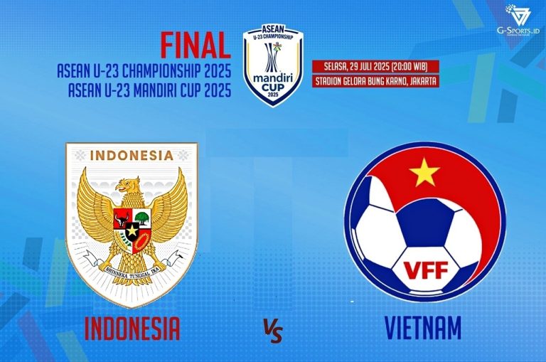 Timnas Vietnam U-23 tampil sebagai juara setelah menang 1-0 atas Timnas Indonesia U-23 di final yang digelar pada Selasa (29/7/2025) malam WIB. (Grafis: Menk Karmawan/G-Sports.id).