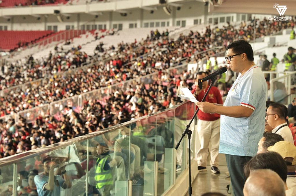 Ketua Steering Committee Piala Presiden 2025 Maruarar Sirait dalam acara pembukaan Piala Presiden 2025 di Stadion SUGBK, Minggu (6/7/2025). (Foto: Tim Media Piala Presiden 2025).