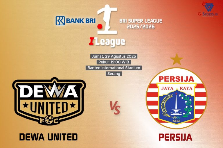 Laga Dewa United vs Persija di Super League 2025/2026 akan digelar pada Jumat (29/8/2025) pukul 19.00 WIB. (Grafis: Menk Karmawan/G-Sports.id).