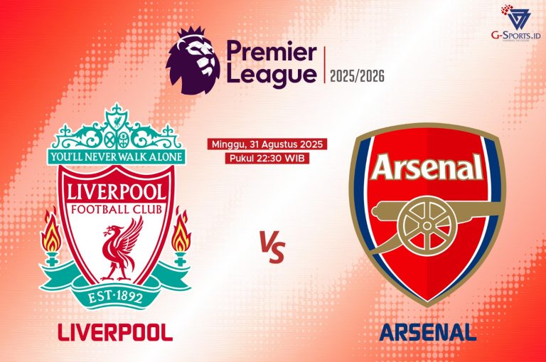 Liverpool vs Arsenal laga Liga Inggris 2025/2026 yang digelar pada Minggu (31/8/2025) malam WIB. (Grafis: Menk Karmawan/G-Sports.id).