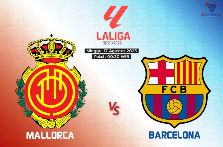 Laga Mallorca vs Barcelona di La Liga 2025/2026 akan digelar pada Minggu (17/8/2025) pukul 00..30 WIB. (Grafis: Menk Karmawan/G-Sports.id).