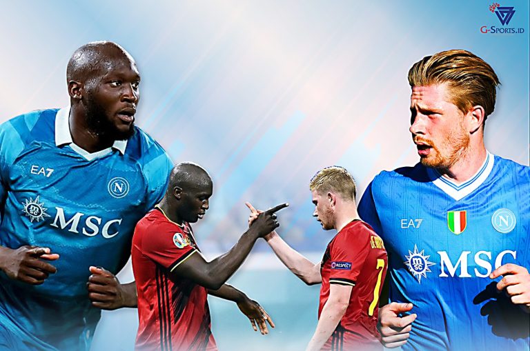 Romelu Lukaku dan Kevin De Bruyne, kombinasi yang dimiliki Napoli dalam persaingan gelar Liga Italia 2025/2026. (Foto: Twitter Napoli/Grafis: Menk Karmawan/G-Sports.id).