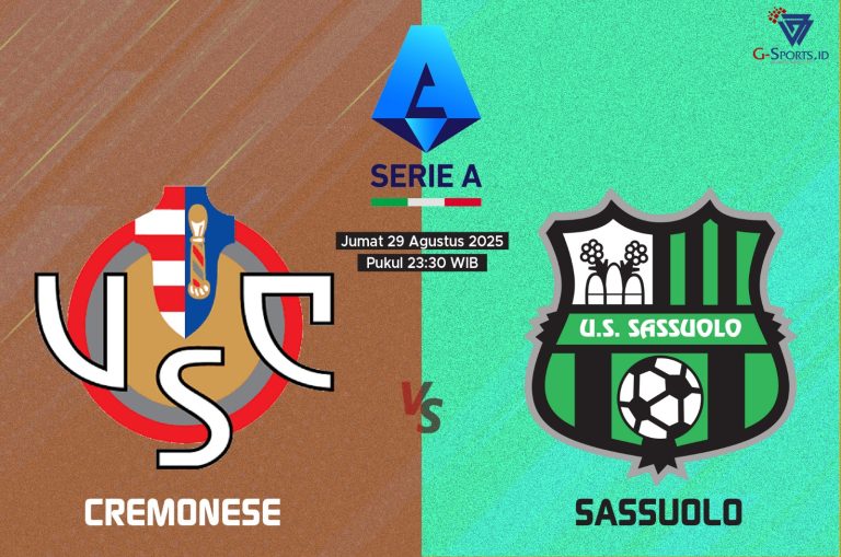 ILUSTRASI Cremonese vs Sassuolo, Jumat malam ini (29/8/2025). (Grafis: Imenk/G-SPORTS.ID)