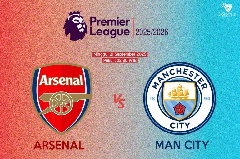 Arsenal vs Manchester City di Liga Inggris 2025/2026. (Grafis: Menk Karmawan/G-Sports.id).