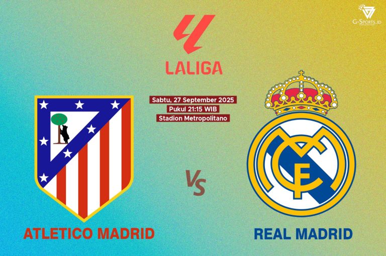 Atletico Madrid vs Real Madrid di La Liga 2025/2026 akan digelar pada Sabtu (27/9/2025) pukul 21.15 WIB. (Grafis: Menk Karmawan/G-Sports.id).