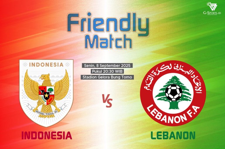 Laga Timnas Indonesia vs Lebanon dalam uji coba akan digelar pada Senin (8/9/2025) pukul 20.30 WIB. (Grafis: Menk Karmawan/G-Sports.id).