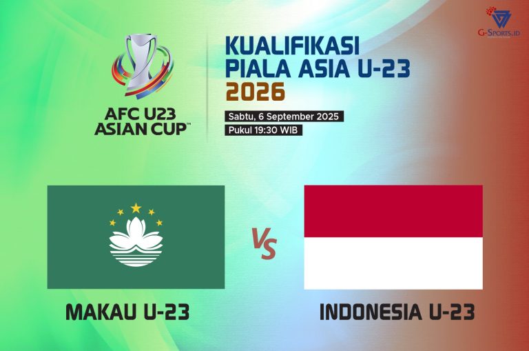 Laga Makau U-23 vs Indonesia U-23 digelar pada Sabtu (6/9/2025) pukul 19.30 WIB. (Grafis: Menk Karmawan/G-Sports.id).