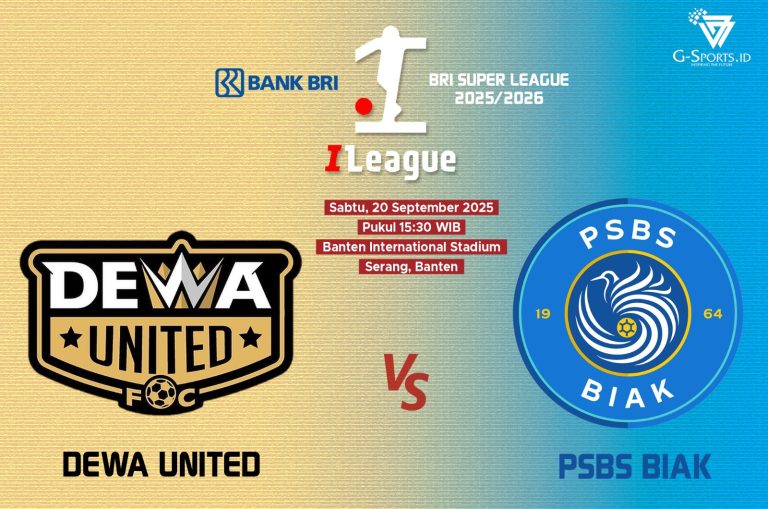 DEWA United Banten FC ditantang PSBS Biak Sabtu sore (20/9/2025) pukul 15: 30 WIB. (Grafis: Menk K/G-SPORTS.ID)