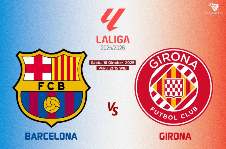 Barcelona vs Girona di La Liga 2025/2026 bergulir pada Sabtu (18/10/2025) pukul 21.15 WIB. (Grafis: Menk Karmawan/G-Sports.id).