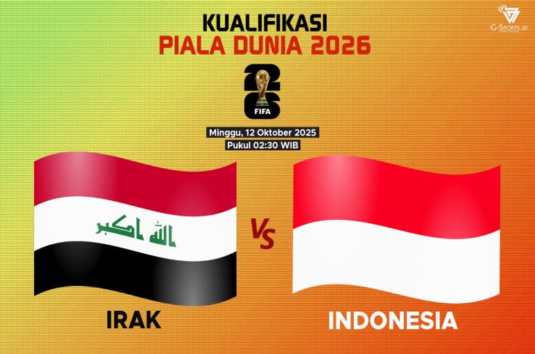 Laga Irak vs Timnas Indonesia di putaran keempat kualifikasi Piala Dunia 2026. (Grafis: Menk Karmawan/G-Sports.id).