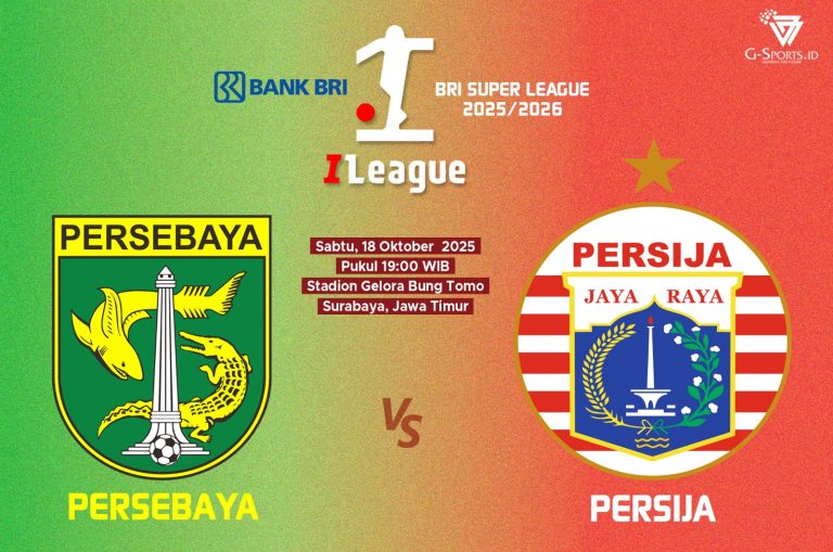 Laga Persebaya vs Persija di Super League 2025/2026 digelar pada Sabtu (18/10/2025) pukul 19.00 WIB. (Grafis: Menk Karmawan/G-Sports.id).