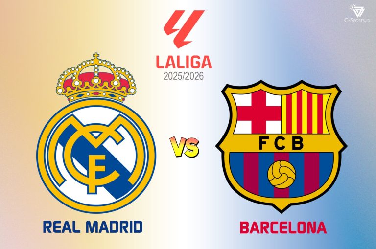 Laga Real Madrid vs Barcelona di La Liga 2025/2026 digelar pada Minggu (26/10/2025) pukul 22.15 WIB. (Grafis: Menk Karmawan/G-Sports.id).