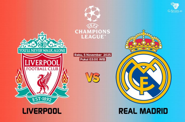 Liverpool vs Real Madrid di Liga Champions 2025/2026 berlangsung pada Rabu (5/11/2025) pukul 03.00 WIB. (Grafis: Menk Karmawan/G-Sports.id).