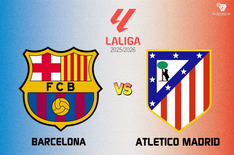 Barcelona vs Atletico Madrid di La Liga 2025/2026. (Grafis: Menk Karmawan/G-Sports.id)