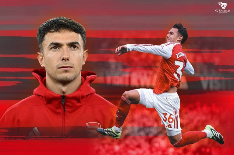 Gelandang Arsenal, Martin Zubimendi. (Foto: Twitter Arsenal/Grafis: Menk Karmawan/G-Sports.id)